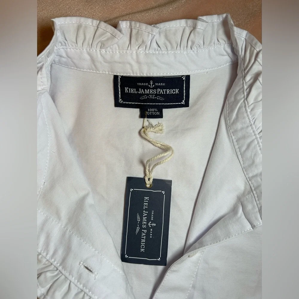 Kiel James Patrick Ruffle Oxford Cotton Sleeveless Shirt Size XS White - Picture 8 of 8